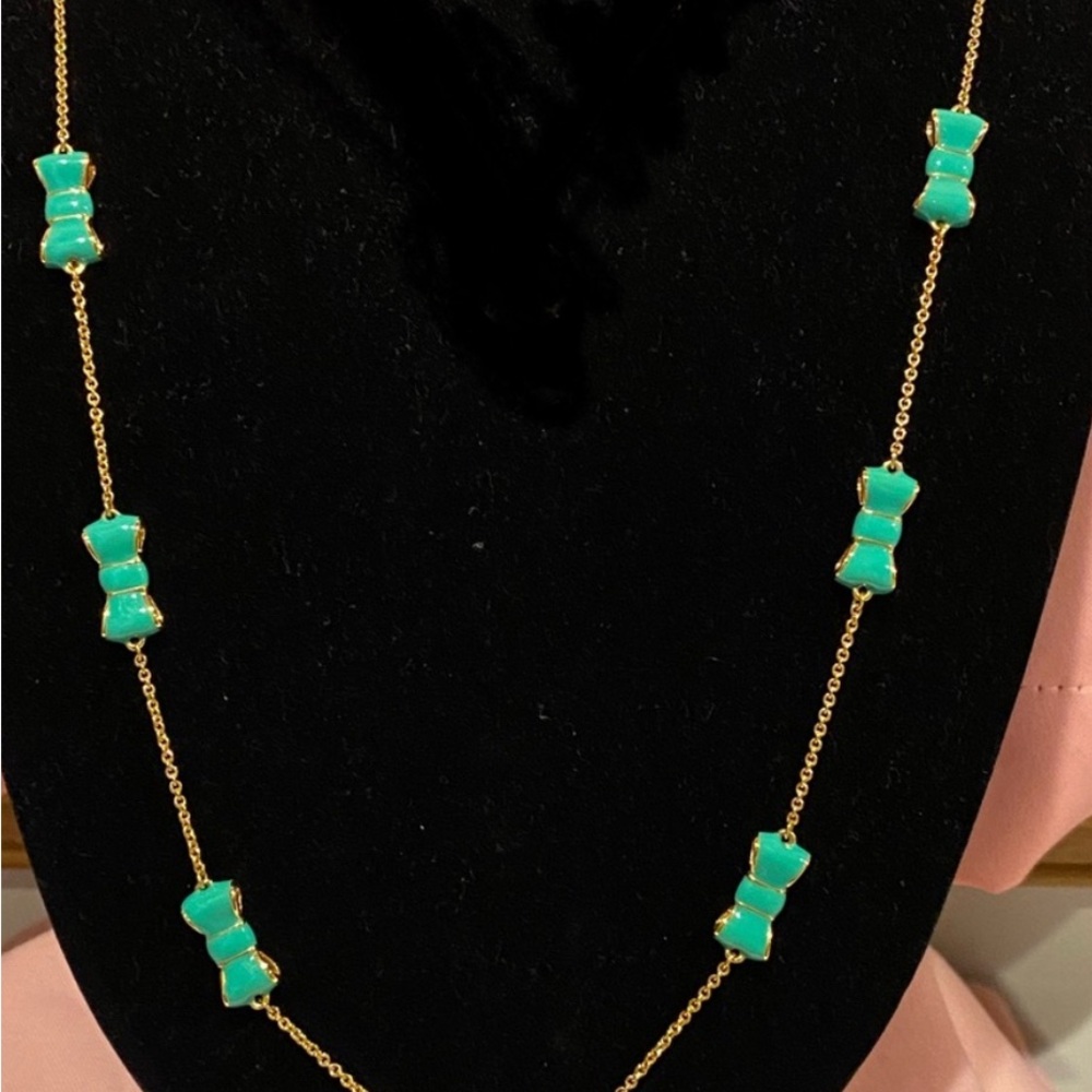 Kate Spade Green and Gold Bow Necklace